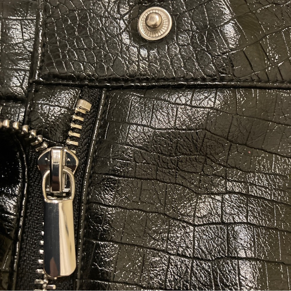Topshop Croc Effect Faux Leather Zip Mini Skirt - Size 8 - Picture 8 of 12